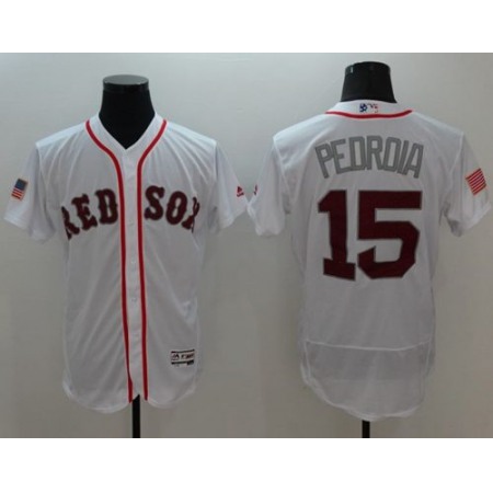 Red Sox #15 Dustin Pedroia White Fashion Stars & Stripes Flexbase Authentic Stitched MLB Jersey