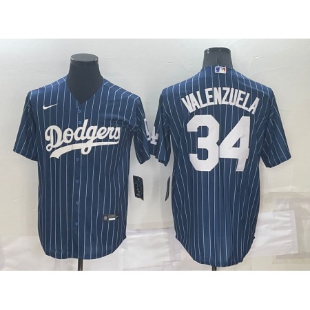 Men's Los Angeles Dodgers #34 Toro Valenzuela Navy Cool Base Stitched Baseball Jersey