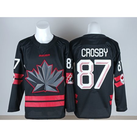 Men's Canada Hockey #87 Sidney Crosby Black 2026 Away Replica Jersey