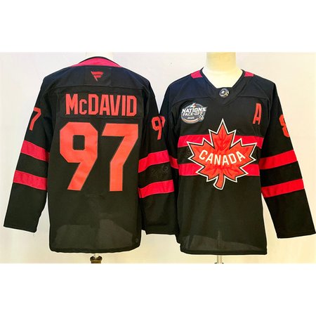 Youth Canada #97 Connor McDavid Black 2025 4 Nations Face-Off Premium With A Patch Stitched Jersey