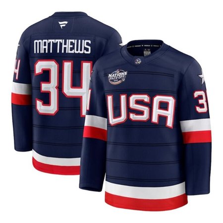 Men's USA #34 Auston Matthews Navy 2025 4 Nations Face-Off Stitched Jersey