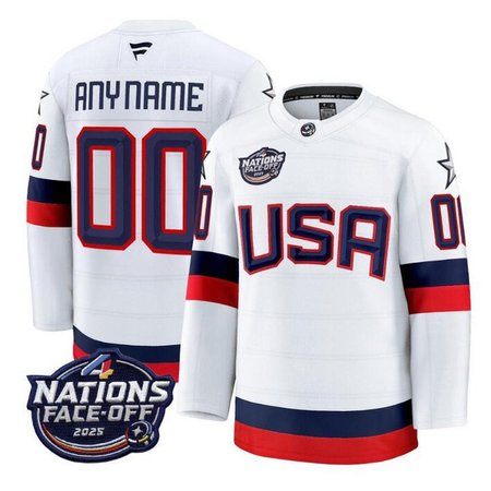 Men's USA Custom White 2025 4 Nations Face-Off Stitched Jersey