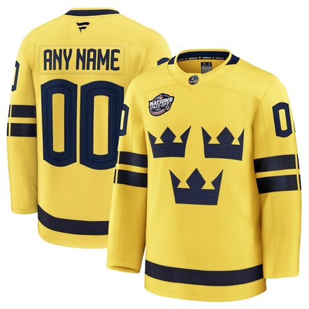Men's Sweden Custom Yellow 2025 4 Nations Face-Off Premium Stitched Jersey