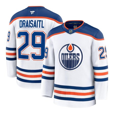 Men's Edmonton Oilers #29 Leon Draisaitl White Away Premium Jersey