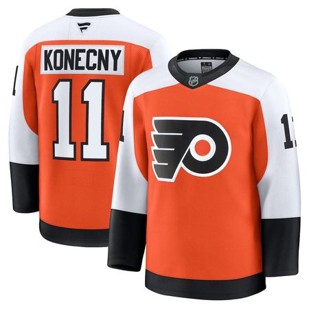 Men's Philadelphia Flyers #11 Travis Konecny Burnt Orange Home Premium Jersey