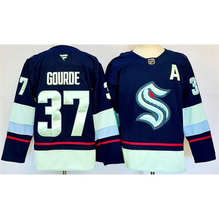 Men's Seattle Kraken #37 Yanni Gourde Navy 2024-25 Home With A Patch Stitched Hockey Premium Jersey