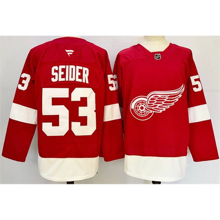 Men's Detroit Red Wings #53 Moritz Seider Red 2024-25 Home Stitched Premium Jersey