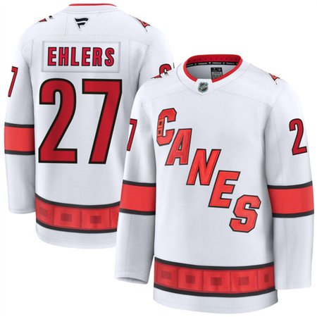 Men's Carolina Hurricanes #27 Nikolaj Ehlers White 2024-25 Away Stitched Hockey Premium Jersey