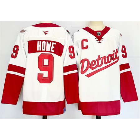 Men's Detroit Red Wings #9 Gordie Howe White/Red 2024-25 With C Patch Stitched Premium Jersey