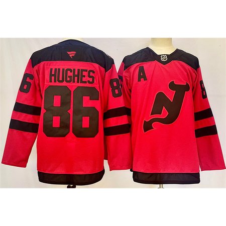 Men's New Jersey Devils #86 Jack Hughes Red 2024-25 With A Patch Stitched Hockey Premium Jersey
