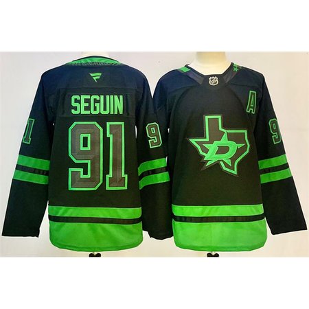 Men's Dallas Stars #91 Tyler Seguin Black 2024-25 With A Patch Alternate Stitched Hockey Premium Jersey