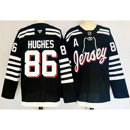 Men's New Jersey Devils #86 Jack Hughes Black 2024-25 Alternate With A Patch Stitched Hockey Premium Jersey