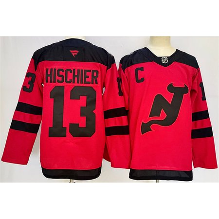 Men's New Jersey Devils #13 Nico Hischier Red 2024-25 With C Patch Stitched Hockey Premium Jersey