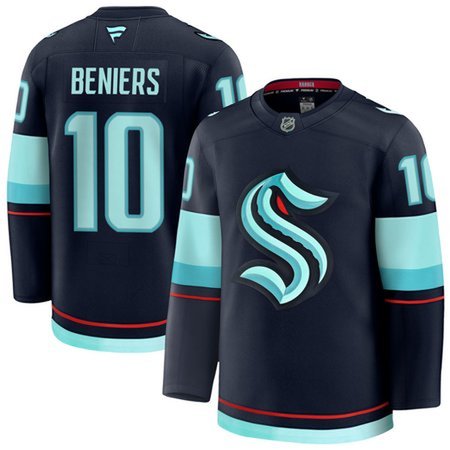 Men's Seattle Kraken #10 Matty Beniers Blue Away Premium Jersey