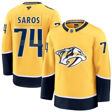 Men's Nashville Predators #74 Juuse Saros Gold Home Stitched Hockey Premium Jersey