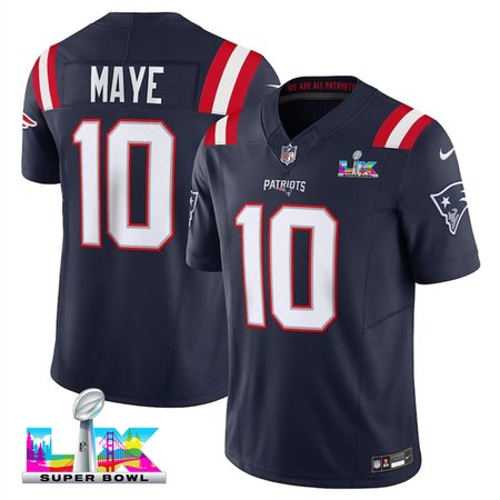 Men's New England Patriots #10 Drake Maye Navy Super Bowl LX F.U.S.E. Vapor Limited Stitched Football Jersey