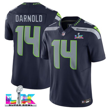 Men's Seattle Seahawks #14 Sam Darnold Navy Super Bowl LX F.U.S.E. Vapor Limited Stitched Football Jersey