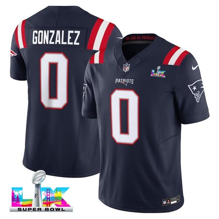 Youth New England Patriots #0 Christian Gonzalez Navy Super Bowl LX F.U.S.E. Vapor Limited Stitched Football Jersey