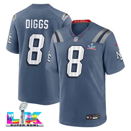 Men's New England Patriots #8 Stefon Diggs Blue Super Bowl LX Rivalries Collection Game Jersey