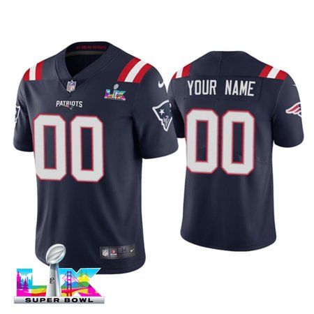 Men's New England Patriots Custom Royal Super Bowl LX Vapor Limited Stitched Football Jersey
