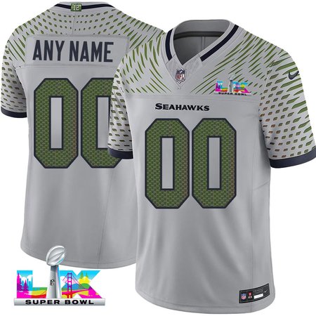 Youth Seattle Seahawks Custom Gray Super Bowl LX Rivalries Collection F.U.S.E. Vapor Limited Stitched Football Jersey