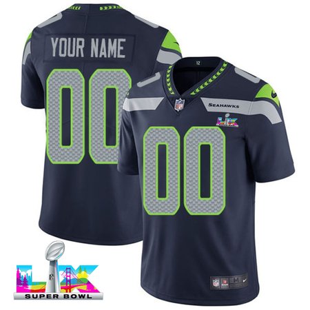 Youth Seattle Seahawks Custom Navy Super Bowl LX Vapor Limited Stitched Football Jersey