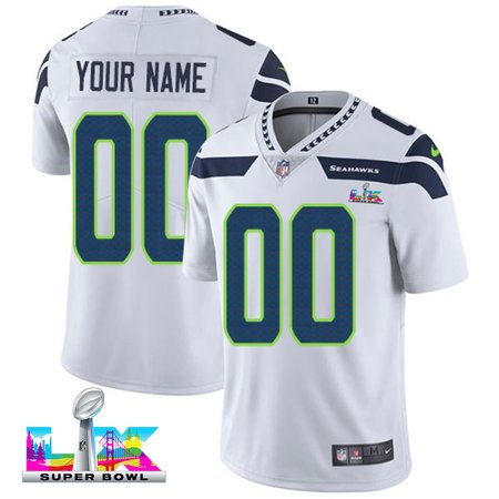 Youth Seattle Seahawks Custom White Super Bowl LX Vapor Limited Stitched Football Jersey