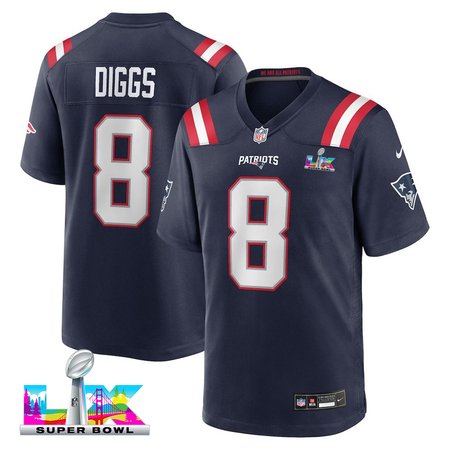 Men's New England Patriots #8 Stefon Diggs Navy Super Bowl LX Game Jersey
