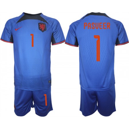 Men's Netherlands #1 Pasveer Royal Away Soccer Jersey Suit