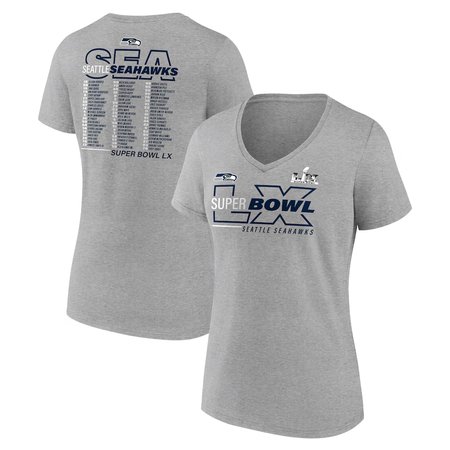 Women's Seattle Seahawks Heather Gray Super Bowl LX Roster V-Neck T-Shirt