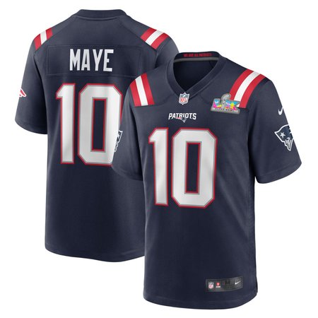 Men's New England Patriots #10 Drake Maye Navy Super Bowl LX Patch Game Jersey