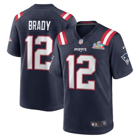 Men's New England Patriots #12 Tom Brady Navy Super Bowl LX Patch Game Jersey