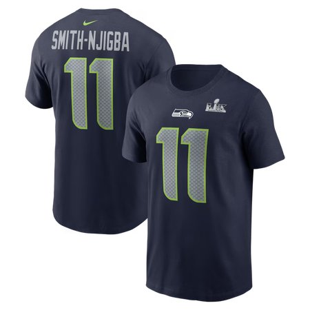 Men's Seattle Seahawks #11 Jaxon Smith-Njigba College Navy Super Bowl LX Patch Name & Number T-Shirt