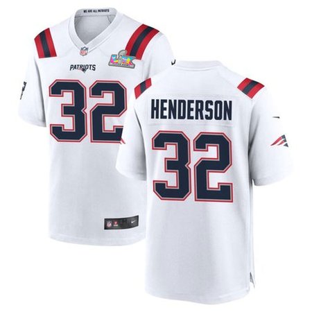 Men's New England Patriots #32 TreVeyon Henderson White Super Bowl LX Patch Game Jersey
