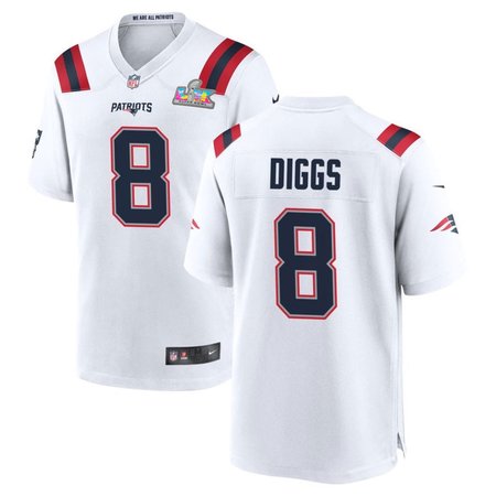 Men's New England Patriots #8 Stefon Diggs White Super Bowl LX Patch Game Jersey