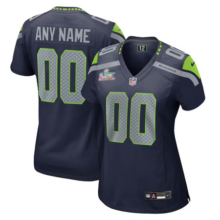 Women's Seattle Seahawks College Navy Super Bowl LX Patch Custom Game Jersey