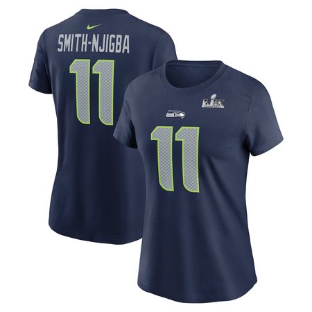Women's Seattle Seahawks #11 Jaxon Smith-Njigba College Navy Super Bowl LX Patch Name & Number T-Shirt