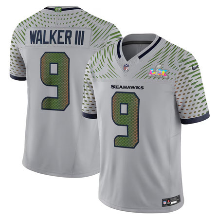 Men's Seattle Seahawks #9 Kenneth Walker III Gray Super Bowl LX Rivalries Collection Vapor F.U.S.E. Limited Stitched Jersey