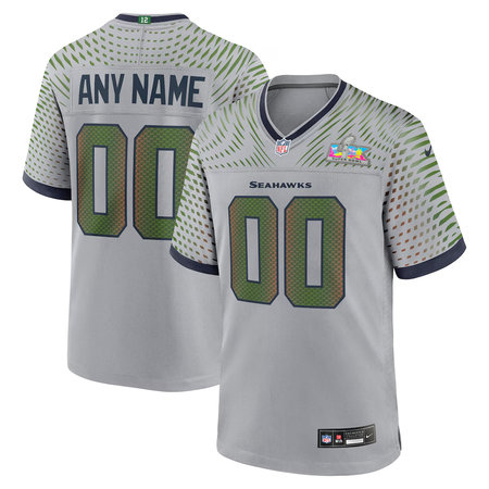 Men's Seattle Seahawks Custom Gray Super Bowl LX Rivalries Collection Game Jersey