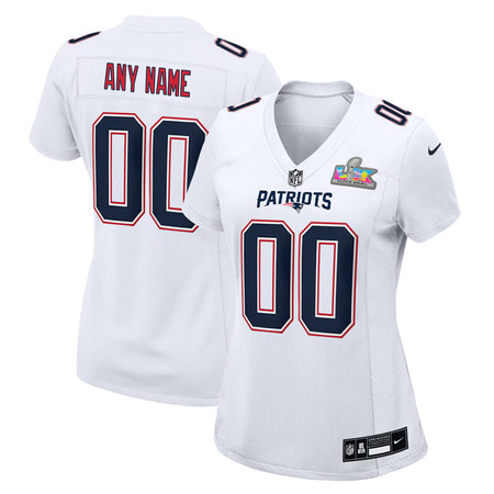 Women's New England Patriots Custom White Super Bowl LX Patch Tundra Fashion Game Jersey