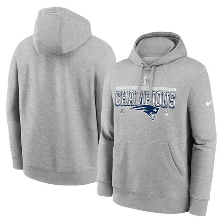 Men's New England Patriots Nike Heather Gray 2025 AFC Champions Locker Room Trophy Collection Hoodie