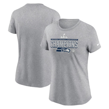 Women's Seattle Seahawks Nike Heather Gray 2025 NFC Champions Locker Room Trophy Collection T-Shirt