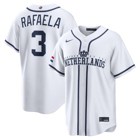 Men's Netherlands Baseball #3 Ceddanne Rafaela White 2026 World Baseball Classic Home Stadium Jersey