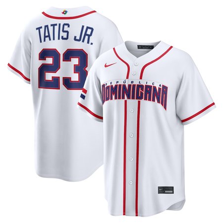 Men's Dominican Republic Baseball #23 Fernando Tatis Jr. White 2026 World Baseball Classic Home Stadium Jersey