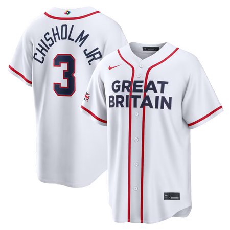 Men's Great Britain Baseball #3 Jazz Chisholm Jr. White 2026 World Baseball Classic Home Stadium Jersey