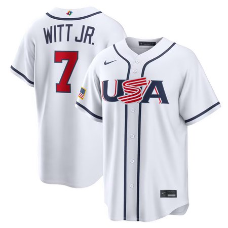Men's USA Baseball #7 Bobby Witt Jr. White 2026 World Baseball Classic Home Stadium Jersey