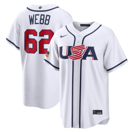 Men's USA Baseball #62 Logan Webb White 2026 World Baseball Classic Home Stadium Jersey