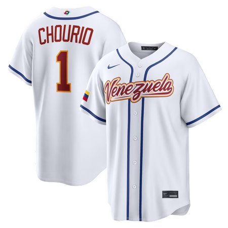 Youth Venezuela Baseball #1 Jackson Chourio White 2026 World Baseball Classic Home Stadium Jersey
