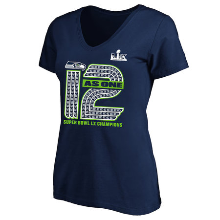 Women's Seattle Seahawks College Navy Super Bowl LX Champions Hometown V-Neck T-Shirt