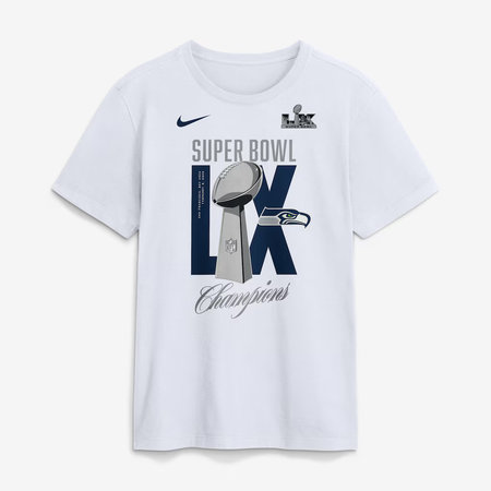 Men's Seattle Seahawks Nike White Super Bowl LX Champions Lombardi Trophy T-Shirt